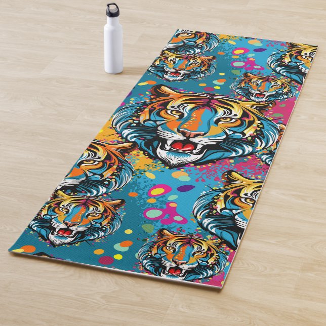 Tiger Head Rainbow colours paint stains Yoga Mat (In Situ)