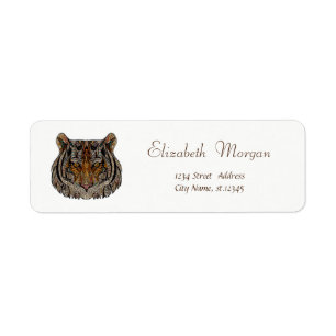 Tiger Head  Simple, White Return Address Label
