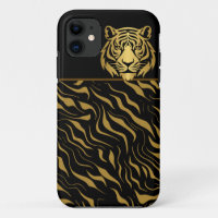 Tiger Head Tiger Stripes Black Gold