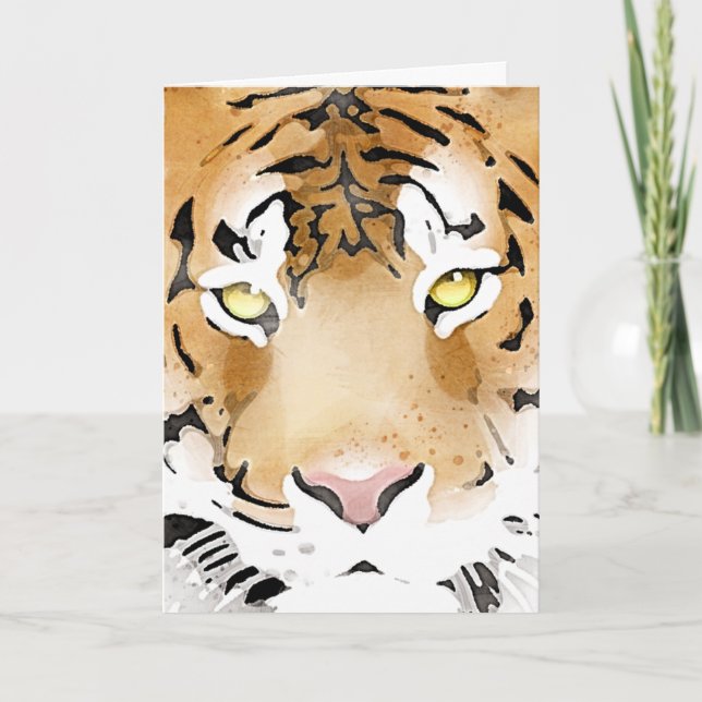 Tiger Head Watercolor Animal Holiday Card (Front)