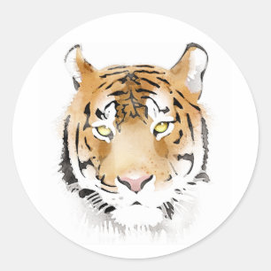 Tiger Head Watercolor Big Wild Cat Animal Classic Round Sticker