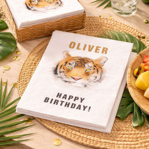 Tiger Head Watercolor Birthday Name Napkin