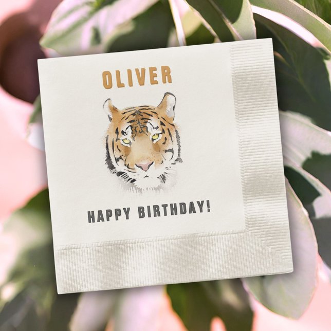 Tiger Head Watercolor Birthday Name Napkin (Creator Uploaded)