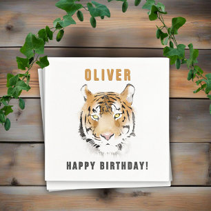 Tiger Head Watercolor Birthday Name Napkin