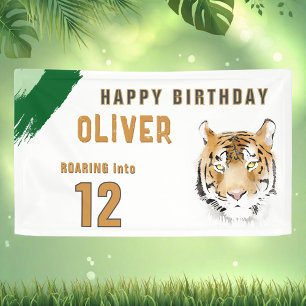 Tiger Head Watercolor Birthday Party Banner