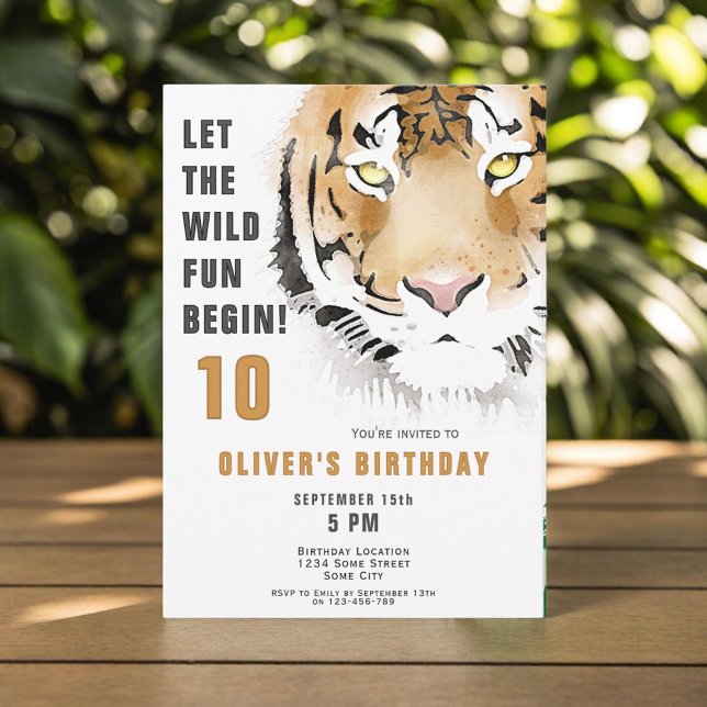 Tiger Head Watercolor Birthday Party  Invitation (Creator Uploaded)