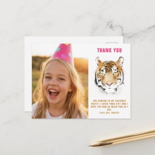 Tiger Head Watercolor Birthday Photo Thank you Postcard