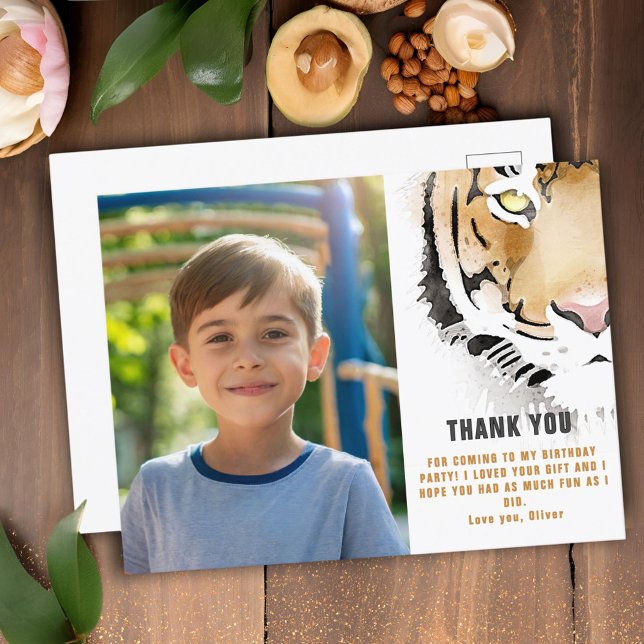 Tiger Head Watercolor Birthday Photo Thank you Postcard (Creator Uploaded)