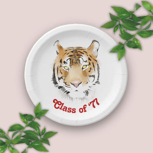 Tiger Head Watercolor Class Reunion Party Paper Plate