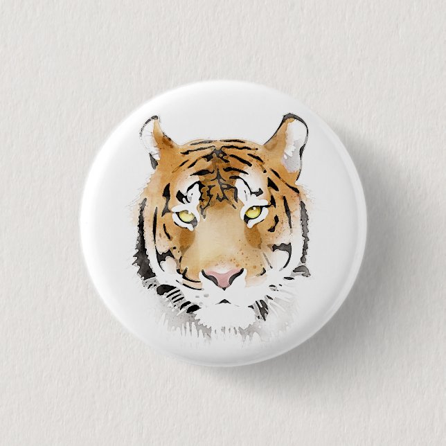Tiger Head Watercolor Drawing 3 Cm Round Badge (Front)
