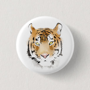 Tiger Head Watercolor Drawing 3 Cm Round Badge