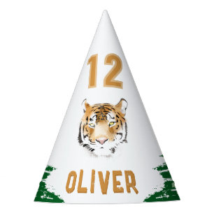 Tiger Head Watercolor Jungle Birthday Party Hat