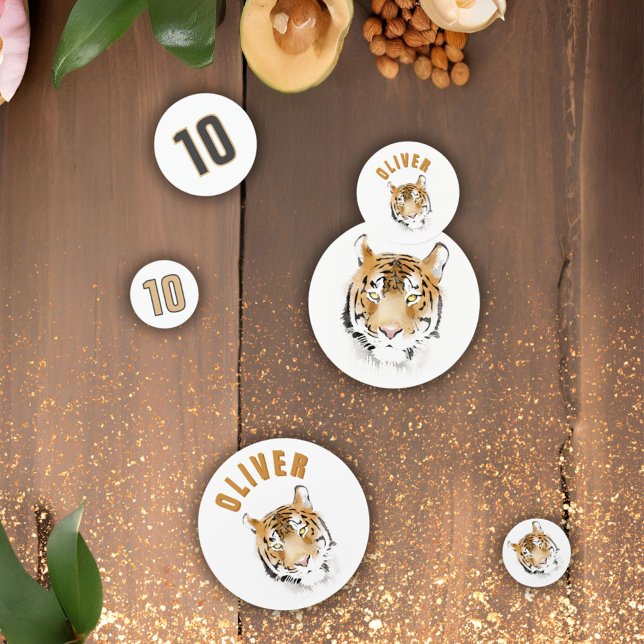 Tiger Head Watercolor Name Birthday Party Confetti (Creator Uploaded)