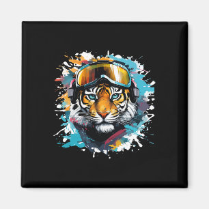 Tiger Head With Ski Goggles Skiing Snowboarding Magnet