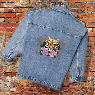 Tiger Henna Pink Purple Flowers Denim Jacket