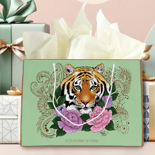 Tiger Henna Pink Purple Flowers Large Gift Bag