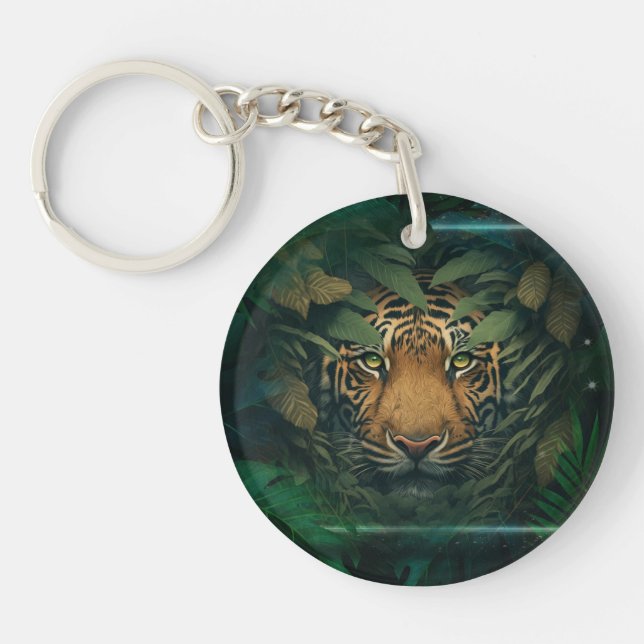 Tiger hiding in Foliage               Key Ring (Front)