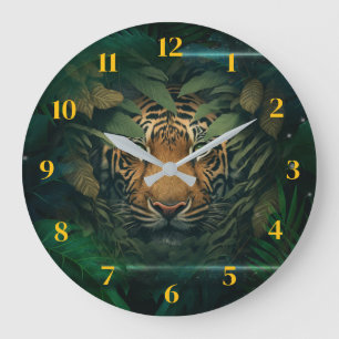 Tiger hiding in Foliage Large Clock