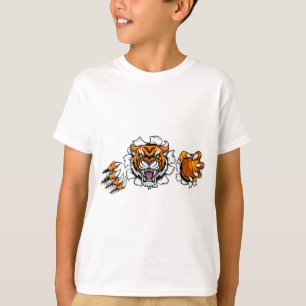 Tiger Holding Basketball Ball Breaking Background T-Shirt