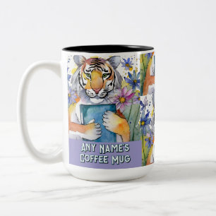 Tiger Holding the Big Book Two-Tone Coffee Mug