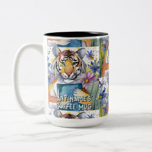 Tiger Holding the Big Book Two-Tone Coffee Mug