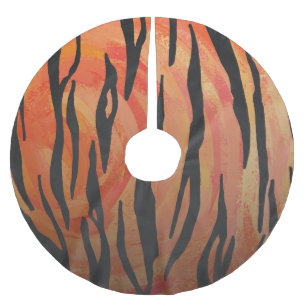 Tiger Hot orange and Black Print Brushed Polyester Tree Skirt