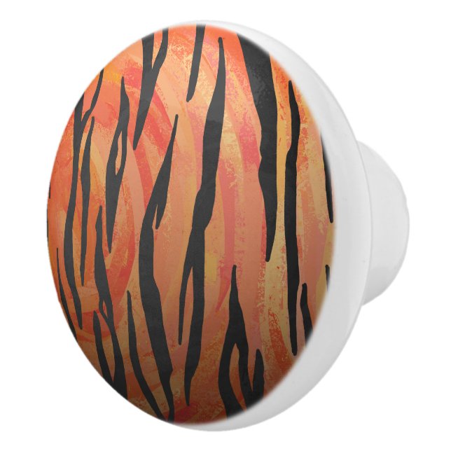 Tiger Hot orange and Black Print Ceramic Knob (Right)