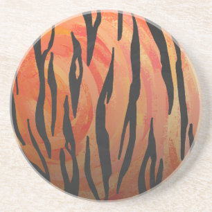 Tiger Hot orange and Black Print Coaster