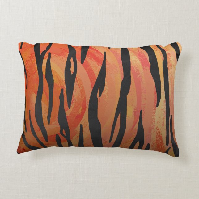 Tiger Hot orange and Black Print Decorative Cushion (Back)
