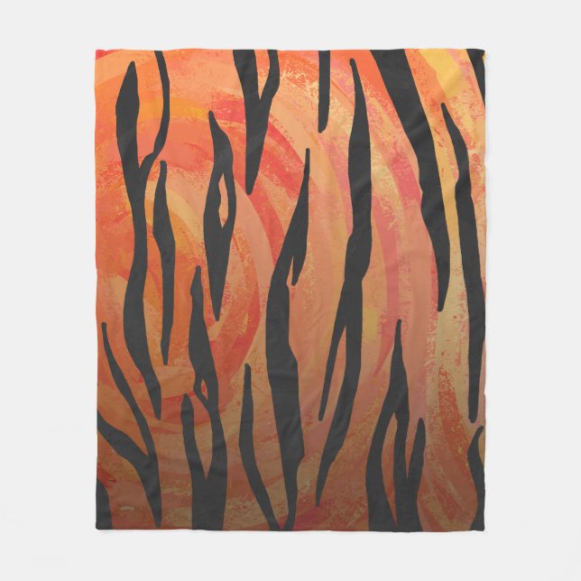 Tiger Hot orange and Black Print Fleece Blanket (Front)