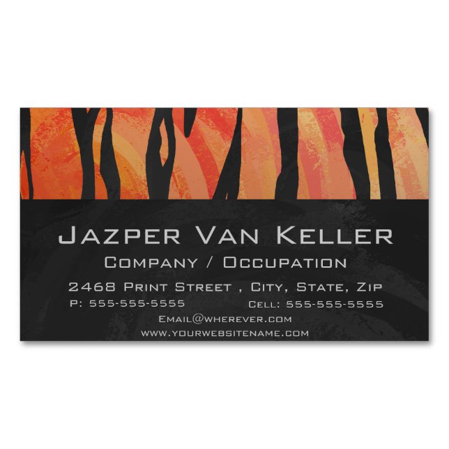 Tiger Hot orange and Black Print Magnetic Business Card (Front)