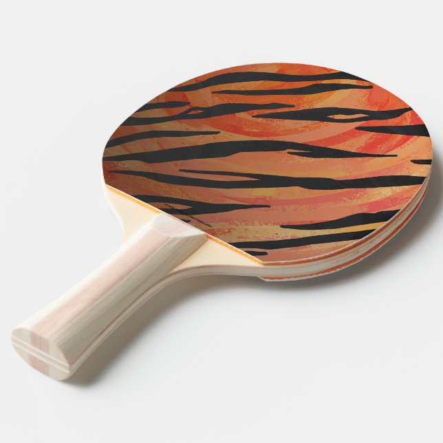 Tiger Hot orange and Black Print Ping Pong Paddle (Front Angle)