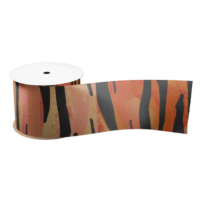 Tiger Hot orange and Black Print Satin Ribbon (Spool)