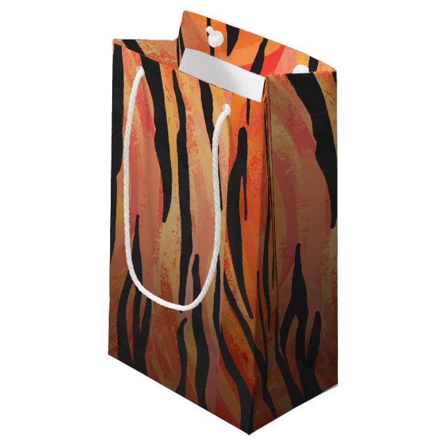 Tiger Hot orange and Black Print Small Gift Bag (Front Angled)