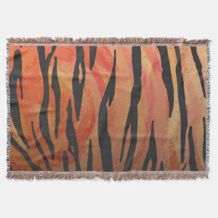 Tiger Hot orange and Black Print Throw Blanket