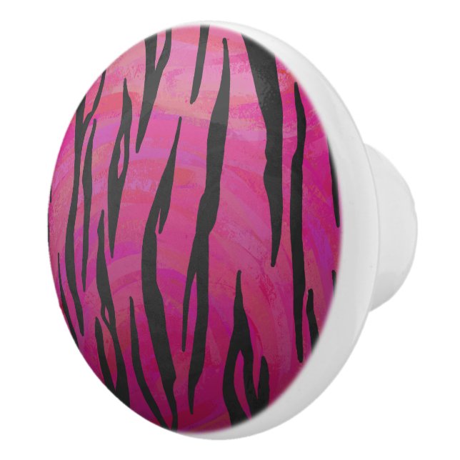 Tiger Hot Pink and Black Print Ceramic Knob (Right)