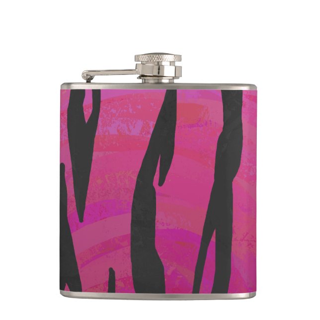 Tiger Hot Pink and Black Print Hip Flask (Front)
