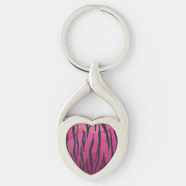 Tiger Hot Pink and Black Print Key Ring (Front)