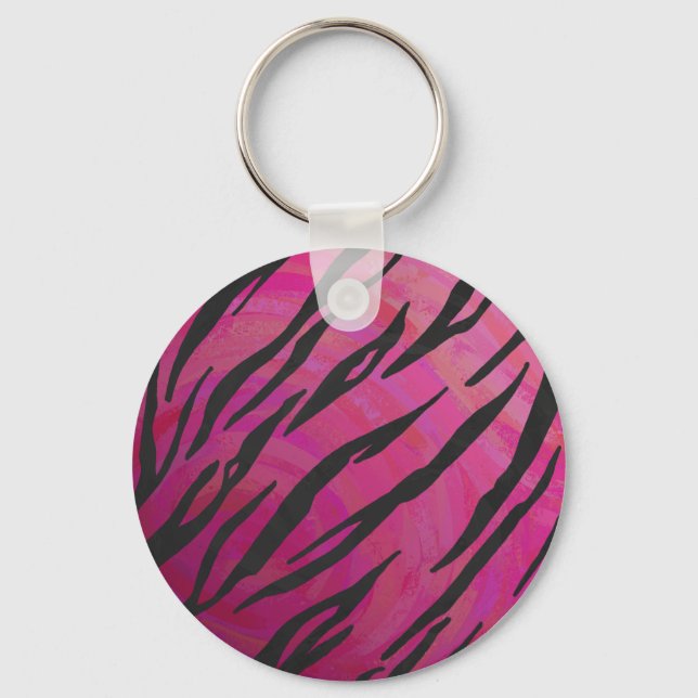 Tiger Hot Pink and Black Print Key Ring (Front)