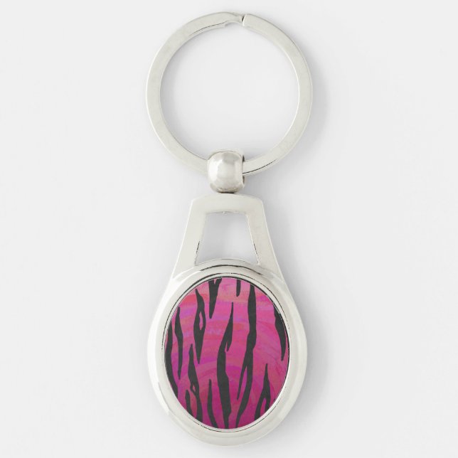 Tiger Hot Pink and Black Print Key Ring (Front)