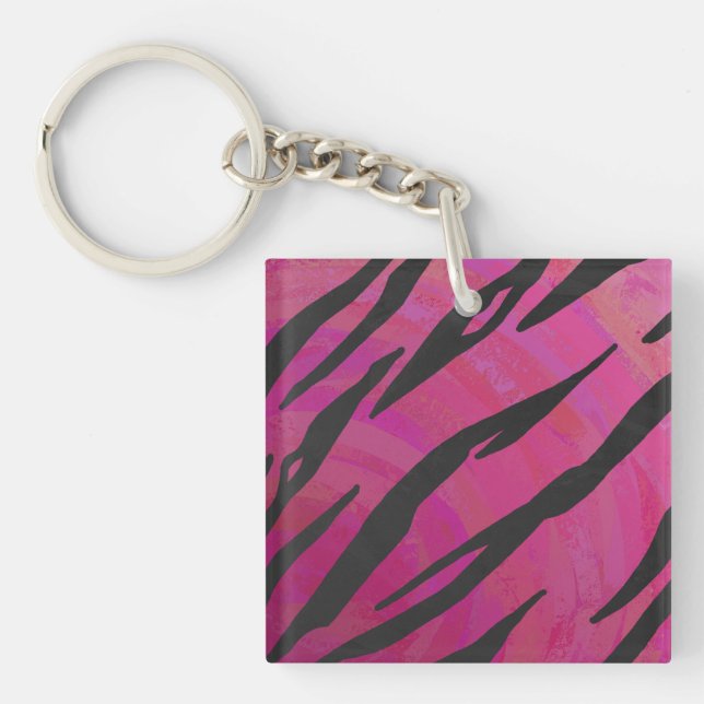 Tiger Hot Pink and Black Print Key Ring (Front)