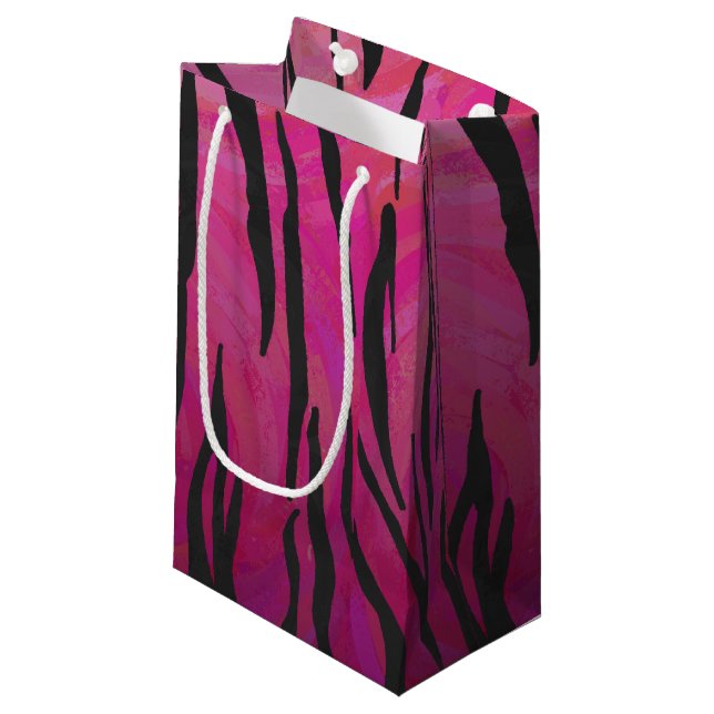 Tiger Hot Pink and Black Print Small Gift Bag (Front Angled)