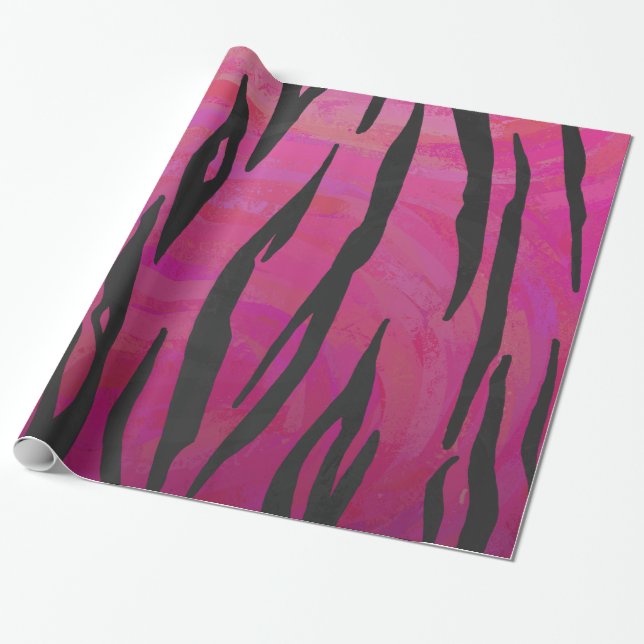 Tiger Hot Pink and Black Print Wrapping Paper (Unrolled)