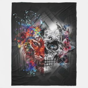 TIGER HUMAN SKULL FLEECE BLANKET