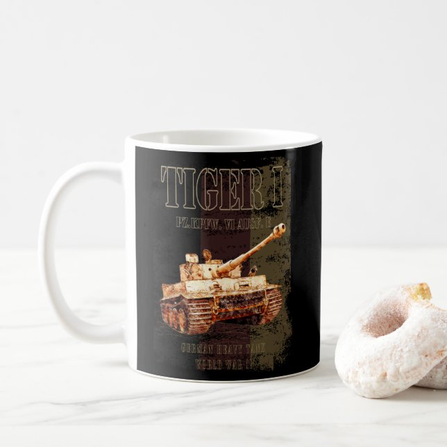 Tiger I German Heavy Tank WWII with Germany Flag Coffee Mug (With Donut)