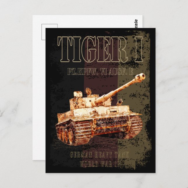 Tiger I German Heavy Tank WWII with Germany Flag Postcard (Front/Back)