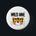 Tiger Illustration Wild one Safari birthday party 3 Cm Round Badge<br><div class="desc">Themed parties are great! I had too much fun illustrating this,  safari tiger for my own child's birthday. This Wild one button,  is a great accessory for guests at a zoo-themed party,  Find the other animals in the collection and create your own jungle of guests.</div>