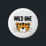 Tiger Illustration Wild one Safari birthday party 3 Cm Round Badge<br><div class="desc">Themed parties are great! I had too much fun illustrating this,  safari tiger for my own child's birthday. This Wild one button,  is a great accessory for guests at a zoo-themed party,  Find the other animals in the collection and create your own jungle of guests.</div>