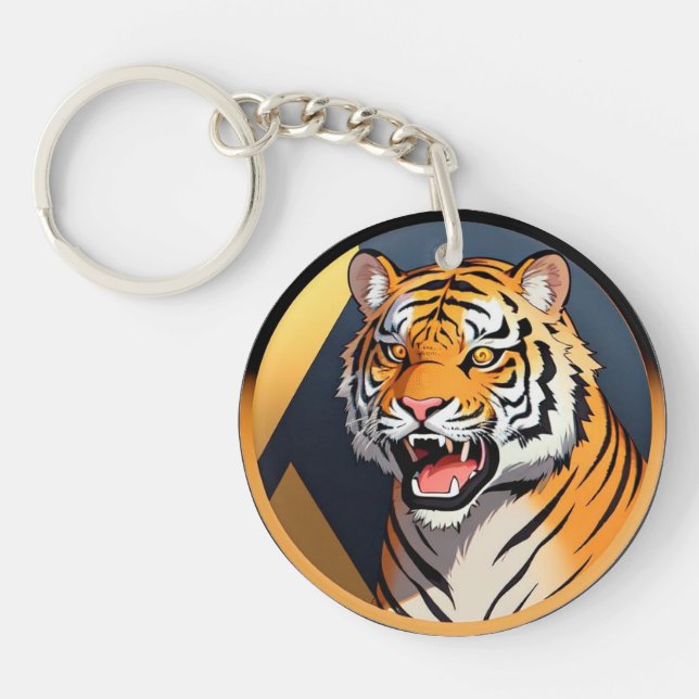 Tiger Illustration with Intense Expression Key Ring (Front)
