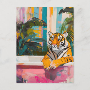 Tiger in a Bathtub: Tropical Garden Postcard